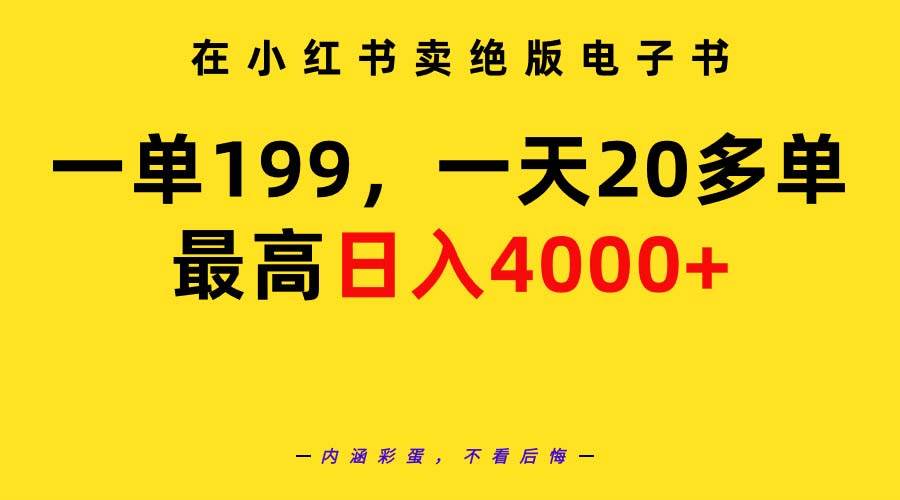 在小红书卖绝版电子书，一单199 一天最多搞20多单，最高日入4000+教程+资料四海领钱-网创-知识付费-网创项目资源站-副业项目-创业项目-搞钱项目四海领钱