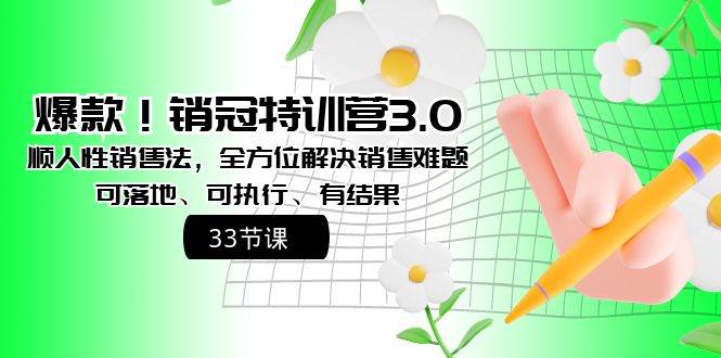 爆款！销冠特训营3.0之顺人性销售法，全方位解决销售难题、可落地、可执行、有结果四海领钱-网创-知识付费-网创项目资源站-副业项目-创业项目-搞钱项目四海领钱