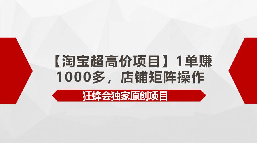 【淘宝超高价项目】1单赚1000多，店铺矩阵操作四海领钱-网创-知识付费-网创项目资源站-副业项目-创业项目-搞钱项目四海领钱
