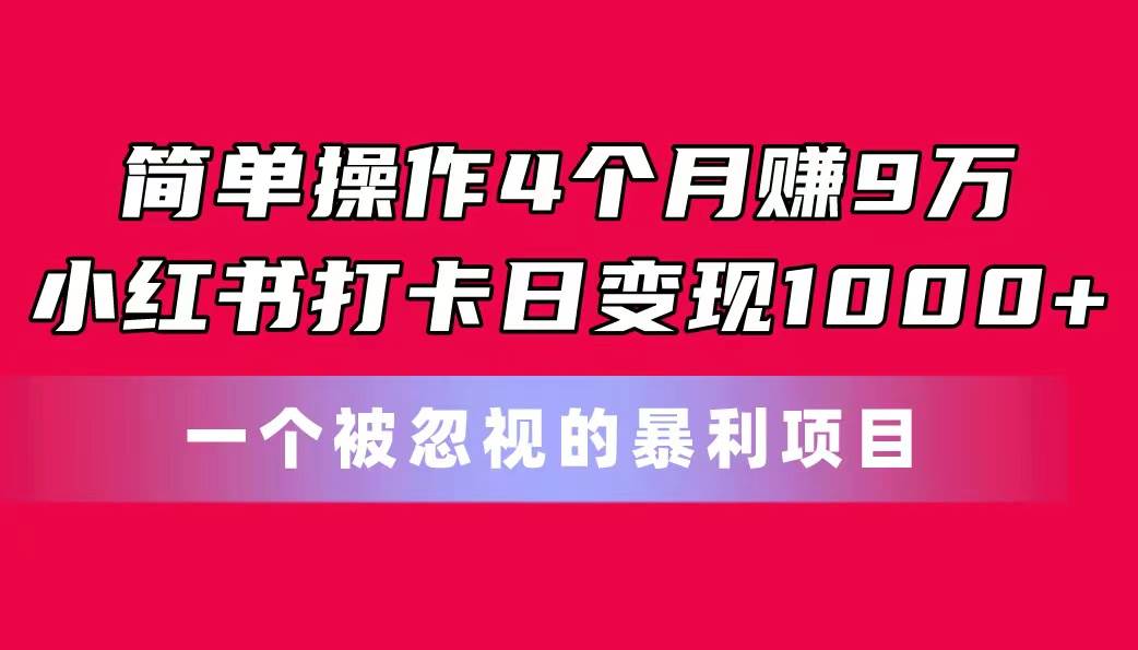 简单操作4个月赚9万！小红书打卡日变现1000+！一个被忽视的暴力项目四海领钱-网创-知识付费-网创项目资源站-副业项目-创业项目-搞钱项目四海领钱