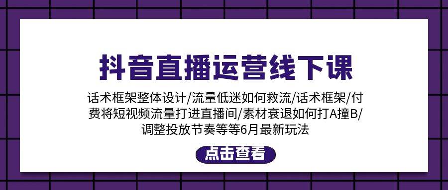 抖音直播运营线下课：话术框架/付费流量直播间/素材A撞B/等6月新玩法四海领钱-网创-知识付费-网创项目资源站-副业项目-创业项目-搞钱项目四海领钱