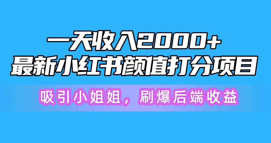 一天收入2000+，最新小红书颜值打分项目，吸引小姐姐，刷爆后端收益四海领钱-网创-知识付费-网创项目资源站-副业项目-创业项目-搞钱项目四海领钱