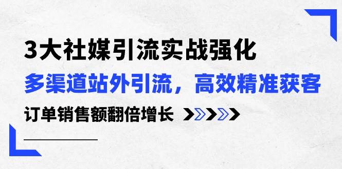 3大社媒引流实操强化，多渠道站外引流/高效精准获客/订单销售额翻倍增长四海领钱-网创-知识付费-网创项目资源站-副业项目-创业项目-搞钱项目四海领钱