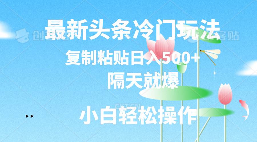最新头条冷门玩法，隔天就爆，复制粘贴日入500+四海领钱-网创-知识付费-网创项目资源站-副业项目-创业项目-搞钱项目四海领钱