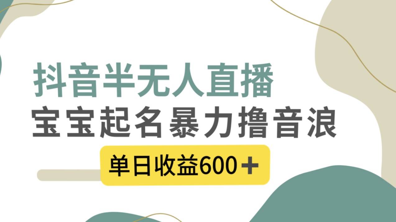 抖音半无人直播，宝宝起名，暴力撸音浪，单日收益600+四海领钱-网创-知识付费-网创项目资源站-副业项目-创业项目-搞钱项目四海领钱