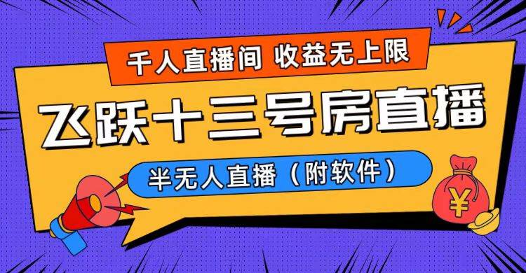 爆火飞跃十三号房半无人直播，一场直播上千人，日入过万！（附软件）四海领钱-网创-知识付费-网创项目资源站-副业项目-创业项目-搞钱项目四海领钱
