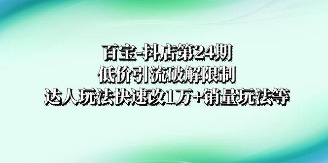 百宝-抖店第24期：低价引流破解限制，达人玩法快速改1万+销量玩法等四海领钱-网创-知识付费-网创项目资源站-副业项目-创业项目-搞钱项目四海领钱