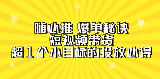 随心推 爆单秘诀，短视频带货-超1个小目标的投放心得（7节视频课）四海领钱-网创-知识付费-网创项目资源站-副业项目-创业项目-搞钱项目四海领钱