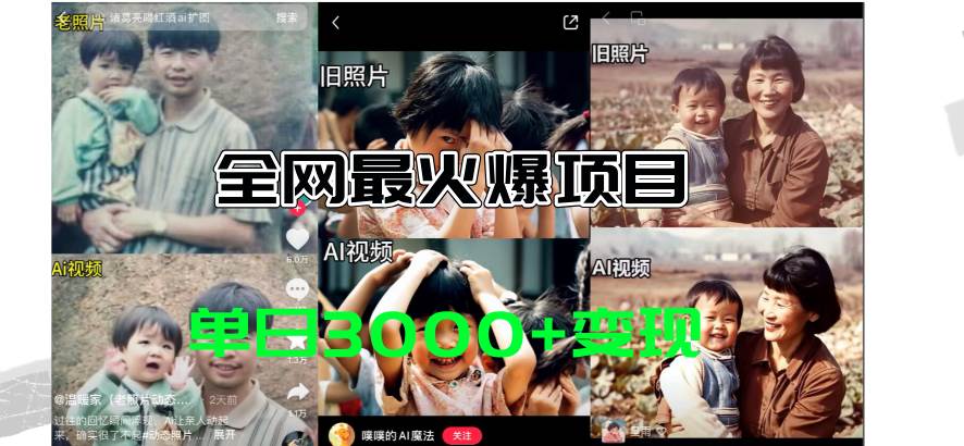 全网爆火的AI让老照片动起来教程，蹭热点日赚3000+，内含免费工具一键…四海领钱-网创-知识付费-网创项目资源站-副业项目-创业项目-搞钱项目四海领钱