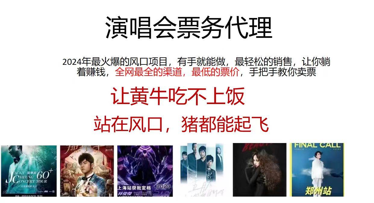 2024演唱会低价票务代理，全网最低的票价，手把手教你卖票，日入2000+四海领钱-网创-知识付费-网创项目资源站-副业项目-创业项目-搞钱项目四海领钱