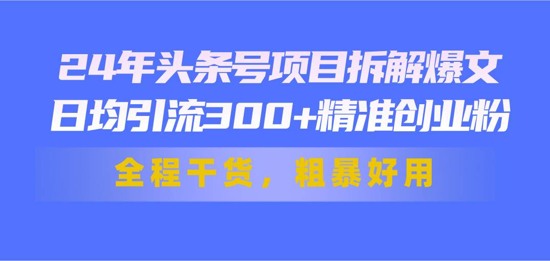 24年头条号项目拆解爆文，日均引流300+精准创业粉，全程干货，粗暴好用四海领钱-网创-知识付费-网创项目资源站-副业项目-创业项目-搞钱项目四海领钱