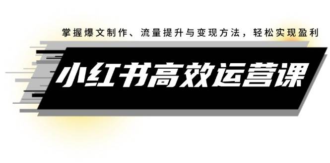 小红书高效运营课：掌握爆文制作、流量提升与变现方法，轻松实现盈利四海领钱-网创-知识付费-网创项目资源站-副业项目-创业项目-搞钱项目四海领钱