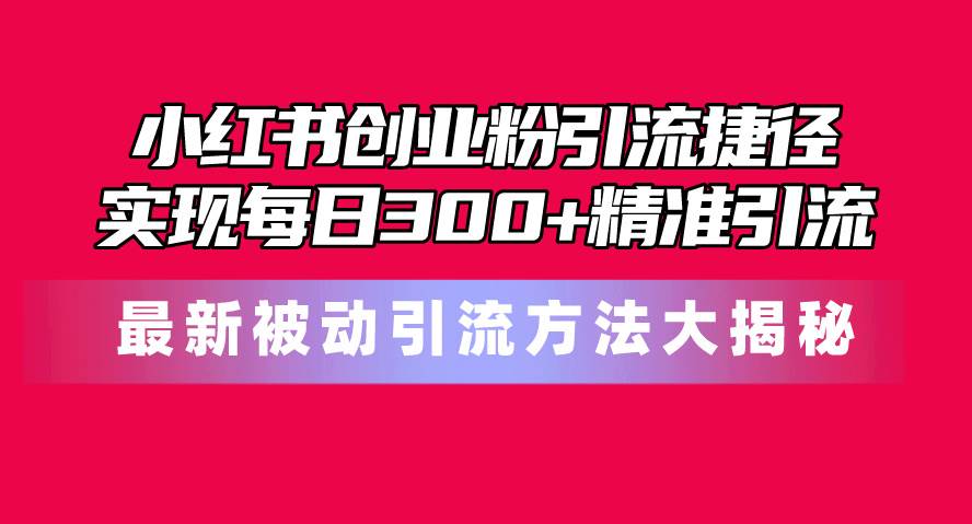 小红书创业粉引流捷径！最新被动引流方法大揭秘，实现每日300+精准引流四海领钱-网创-知识付费-网创项目资源站-副业项目-创业项目-搞钱项目四海领钱