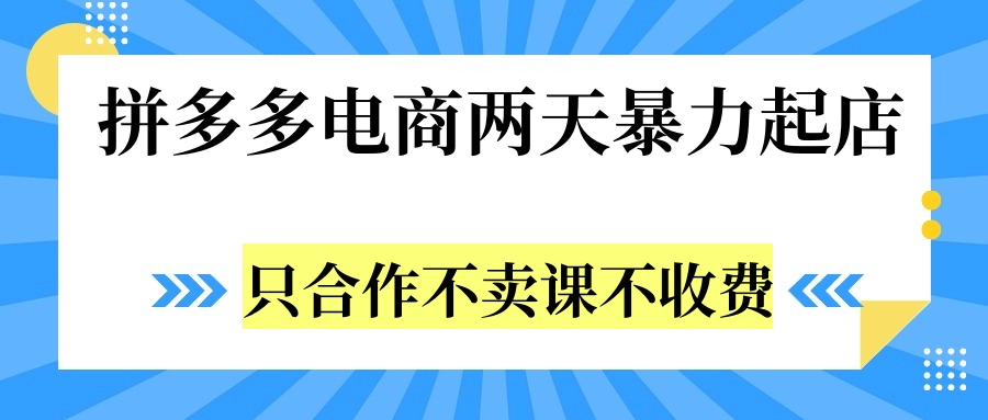 拼多多两天暴力起店，只合作不卖课不收费四海领钱-网创-知识付费-网创项目资源站-副业项目-创业项目-搞钱项目四海领钱