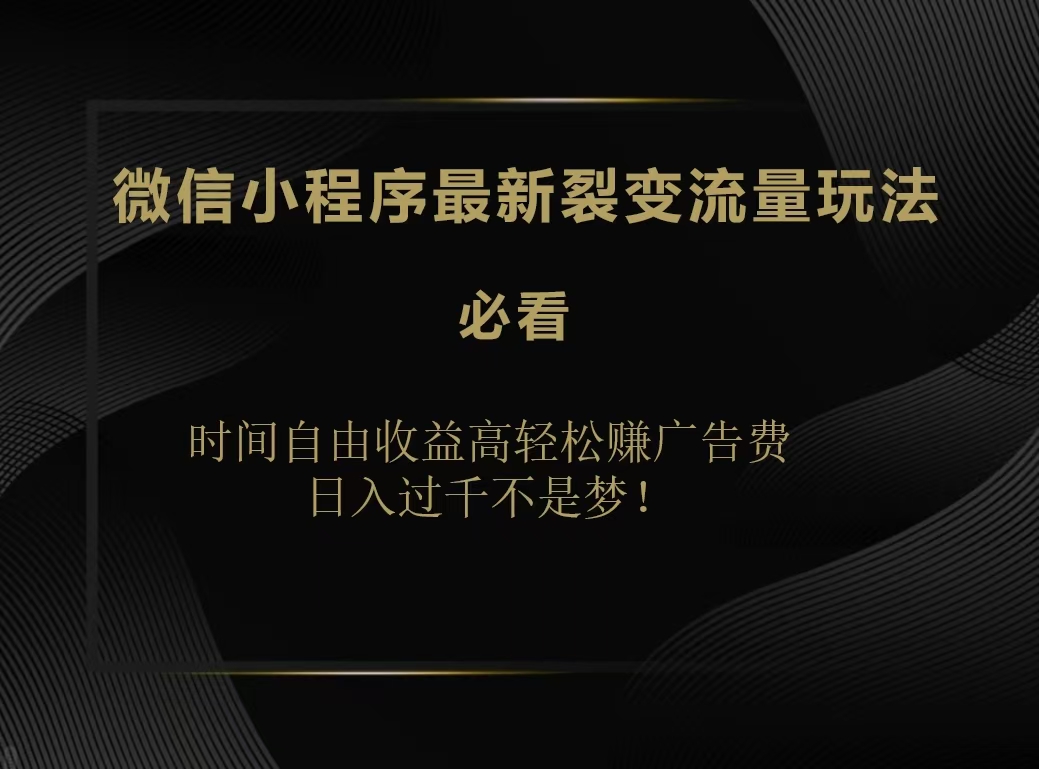 微信小程序最新裂变流量玩法，时间自由收益高轻松赚广告费，日入200-500+四海领钱-网创-知识付费-网创项目资源站-副业项目-创业项目-搞钱项目四海领钱