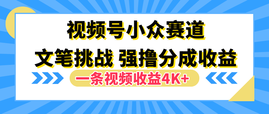 视频号小众赛道，文笔挑战，一条视频收益4K+四海领钱-网创-知识付费-网创项目资源站-副业项目-创业项目-搞钱项目四海领钱