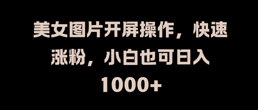 美女图片开屏操作，快速涨粉，小白也可日入1000+四海领钱-网创-知识付费-网创项目资源站-副业项目-创业项目-搞钱项目四海领钱