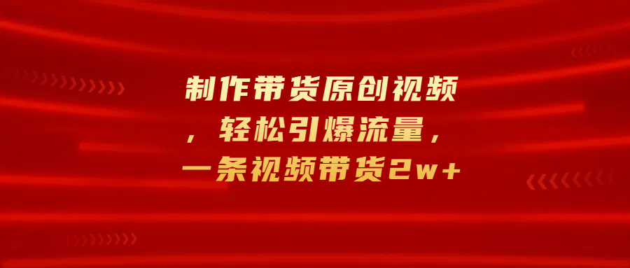 制作带货原创视频，轻松引爆流量，一条视频带货2w+四海领钱-网创-知识付费-网创项目资源站-副业项目-创业项目-搞钱项目四海领钱