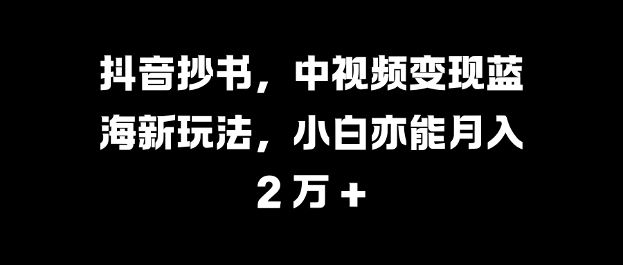 抖音抄书，中视频变现蓝海新玩法，小白亦能月入 2 万 +四海领钱-网创-知识付费-网创项目资源站-副业项目-创业项目-搞钱项目四海领钱