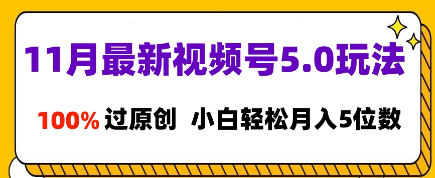 11月最新视频号5.0玩法，100%过原创，小白轻松月入5位数四海领钱-网创-知识付费-网创项目资源站-副业项目-创业项目-搞钱项目四海领钱