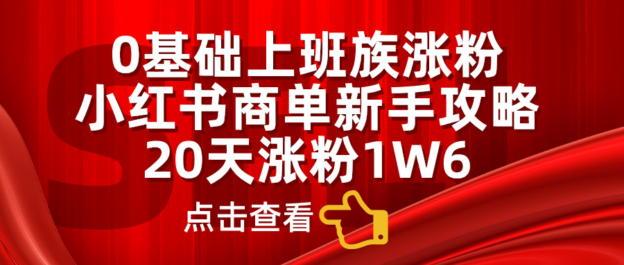 小红书商单新手攻略，20天涨粉1.6w，0基础上班族涨粉四海领钱-网创-知识付费-网创项目资源站-副业项目-创业项目-搞钱项目四海领钱