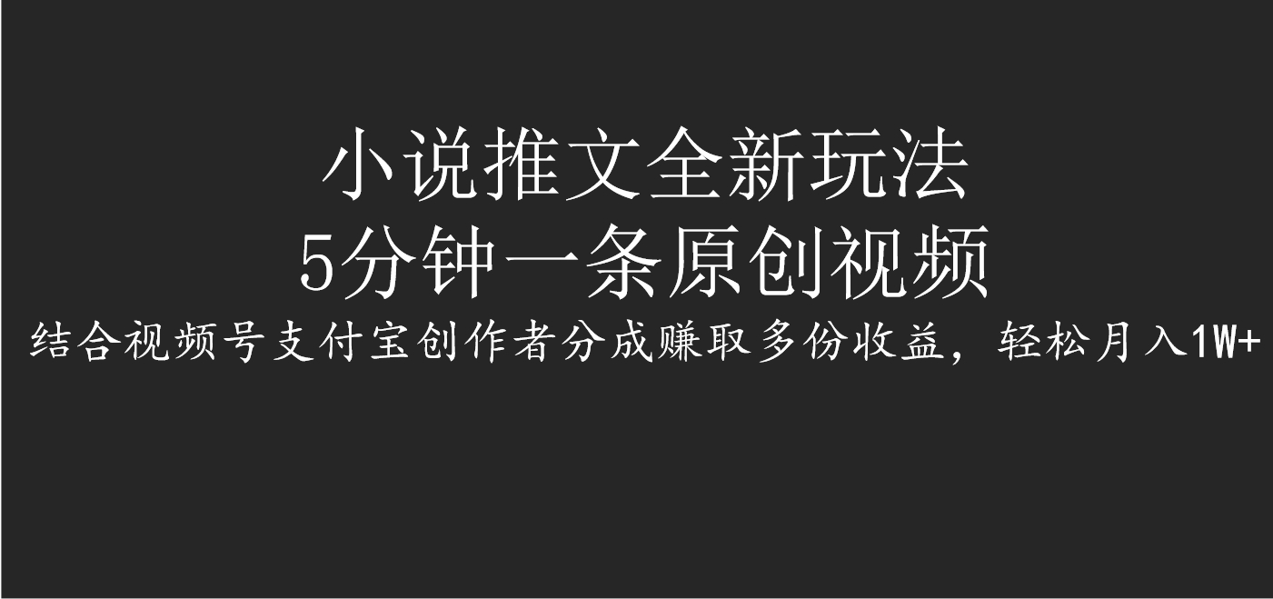 小说推文全新玩法，5分钟一条原创视频，结合视频号支付宝创作者分成赚取多份收益，轻松月入1W+四海领钱-网创-知识付费-网创项目资源站-副业项目-创业项目-搞钱项目四海领钱