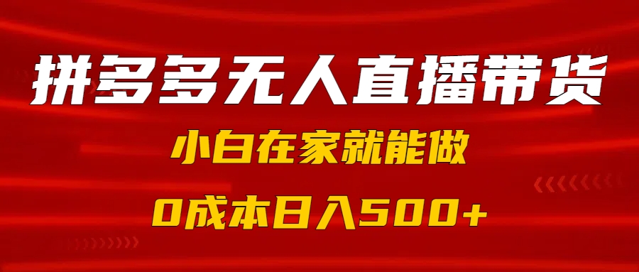 拼多多无人直播带货，小白在家就能做，0成本日入500+四海领钱-网创-知识付费-网创项目资源站-副业项目-创业项目-搞钱项目四海领钱