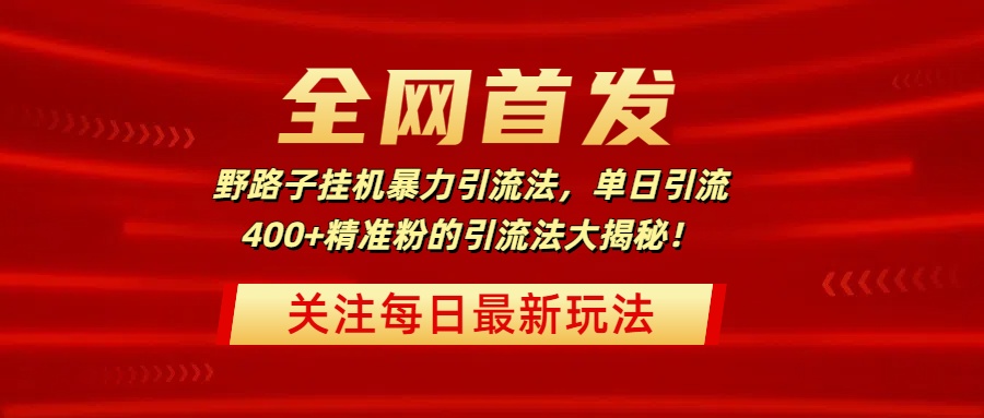 全网首发，野路子挂机暴力引流法，单日引流400+精准粉的引流法大揭秘！四海领钱-网创-知识付费-网创项目资源站-副业项目-创业项目-搞钱项目四海领钱