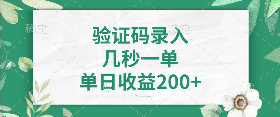 验证码录入，看图识字，几秒一单，单日收益200+四海领钱-网创-知识付费-网创项目资源站-副业项目-创业项目-搞钱项目四海领钱