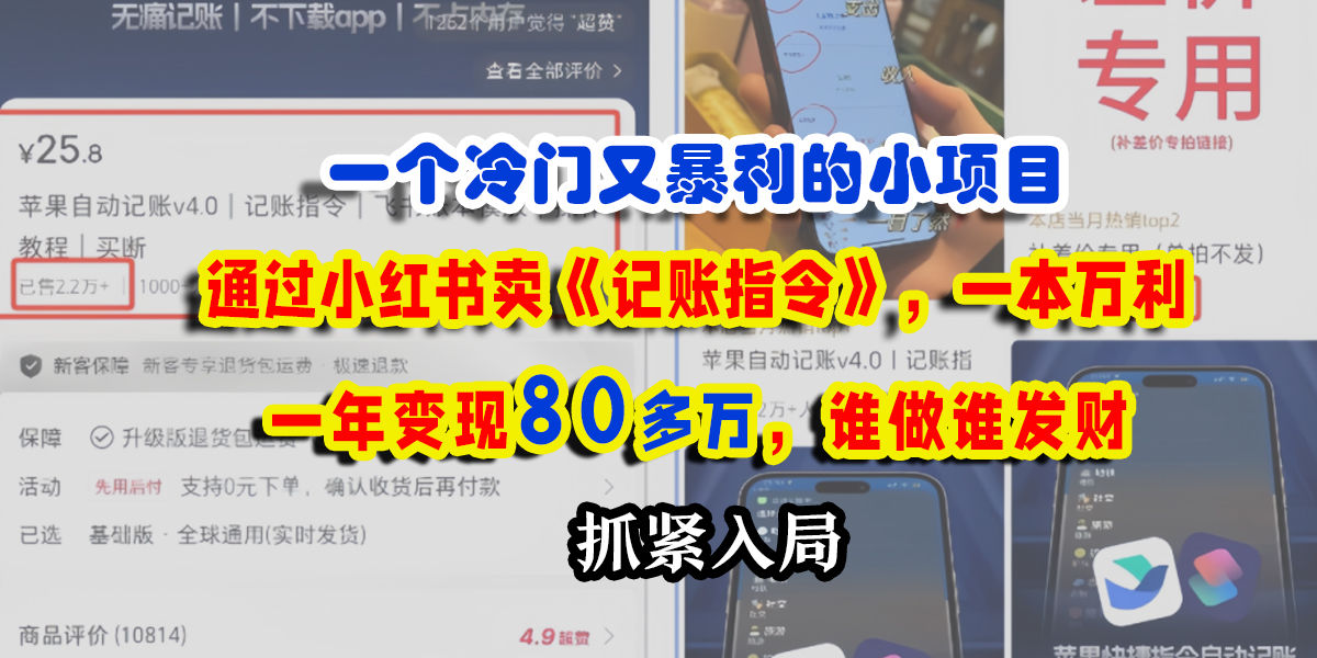 一个冷门又暴利的小项目，通过小红书卖《记账指令》，一本万利，一年变现80多万，谁做谁发财四海领钱-网创-知识付费-网创项目资源站-副业项目-创业项目-搞钱项目四海领钱