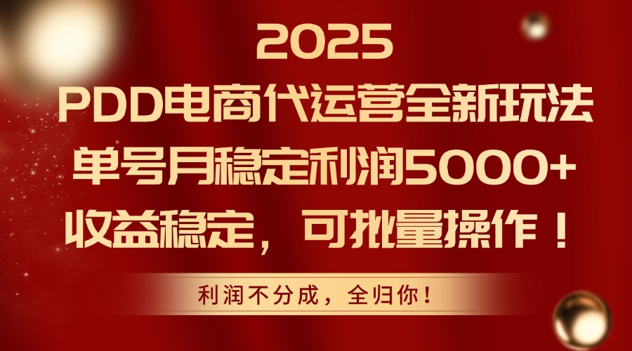 2025 PDD电商代运营全新玩法，单号月稳定利润5000+，收益稳定，可批量操作！四海领钱-网创-知识付费-网创项目资源站-副业项目-创业项目-搞钱项目四海领钱