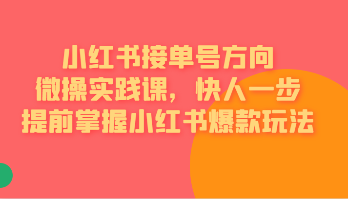 红书接单号方向微操实践课，快人一步提前掌握小红书爆款玩法四海领钱-网创-知识付费-网创项目资源站-副业项目-创业项目-搞钱项目四海领钱