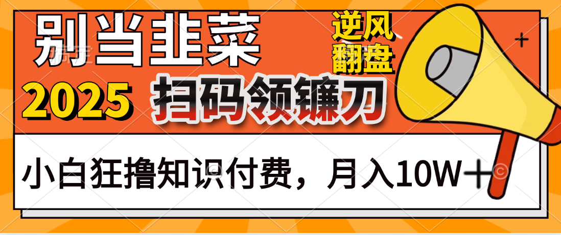 2025别当韭菜！扫码领镰刀！小白狂撸知识付费月入10W+四海领钱-网创-知识付费-网创项目资源站-副业项目-创业项目-搞钱项目四海领钱